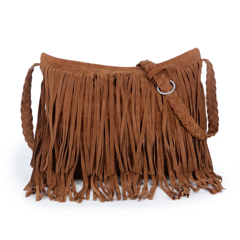 Женская Хиппи Бахрома Кисточкой из искусственной замши Наплечная Сумка Хобо