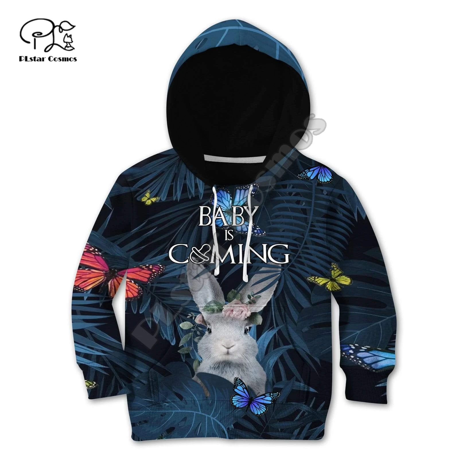 

PLstar Comsos Rabbit cub 3D Print Hoodie 2-10 Years Old Kids Pullover Sweatshirt Zipper Hooded Funny Animal Baby Clothes A4