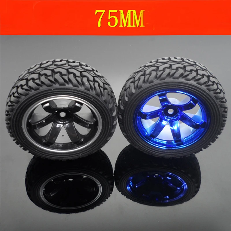 2 шт. 75 мм синие/черные колеса для самодельных радиоуправляемых автомобилей