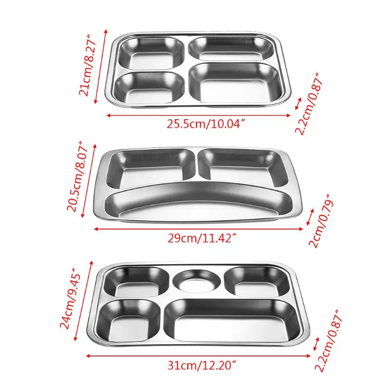 1pc Stainless Steel Divided Dinner Tray Lunch Container Food Plate for School Canteen 3/4/5 Section lunch box Meal dish | Дом и сад