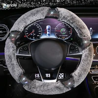 karcle fuzzy car steering wheel cover fluffy plush rhinestone bling universal 15 inch better grip interior accessories