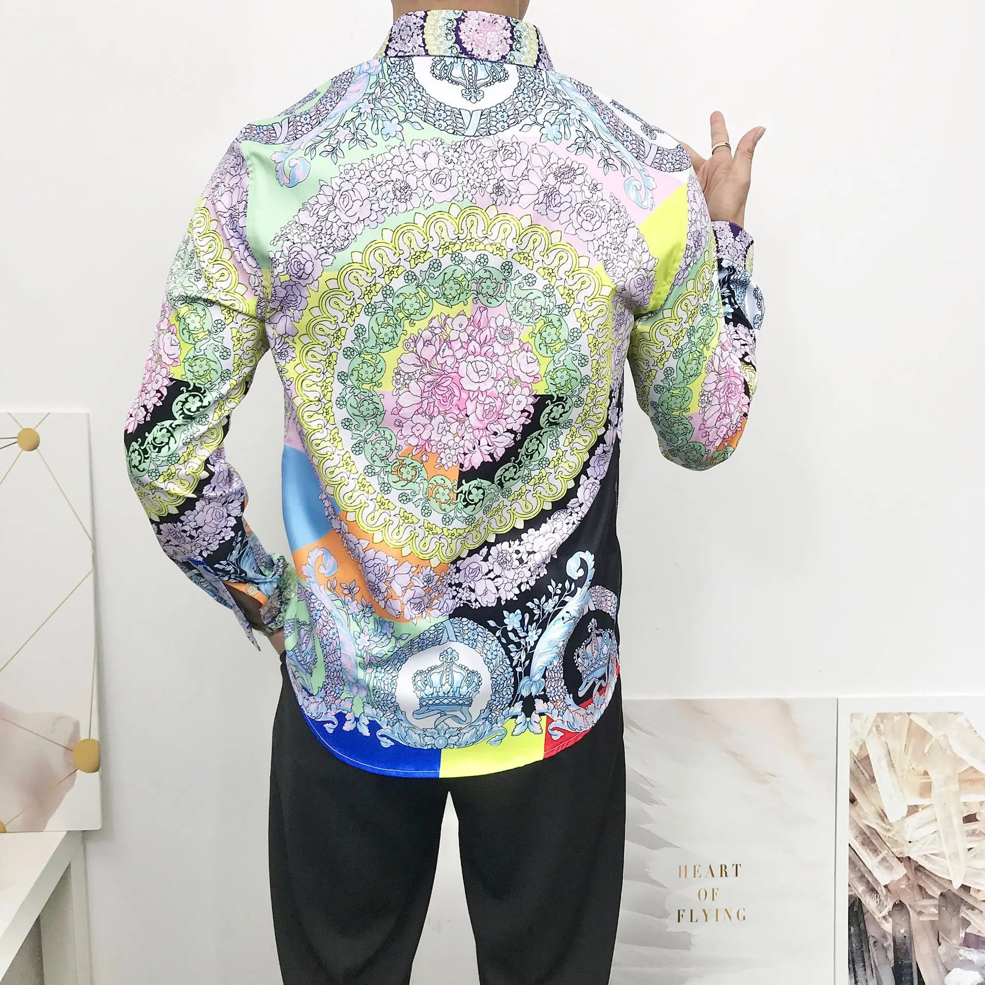 Spring Summer Chic Men/women's floral print long sleeves Shirts Europe style Men's high quality casual Shirt Tops C336