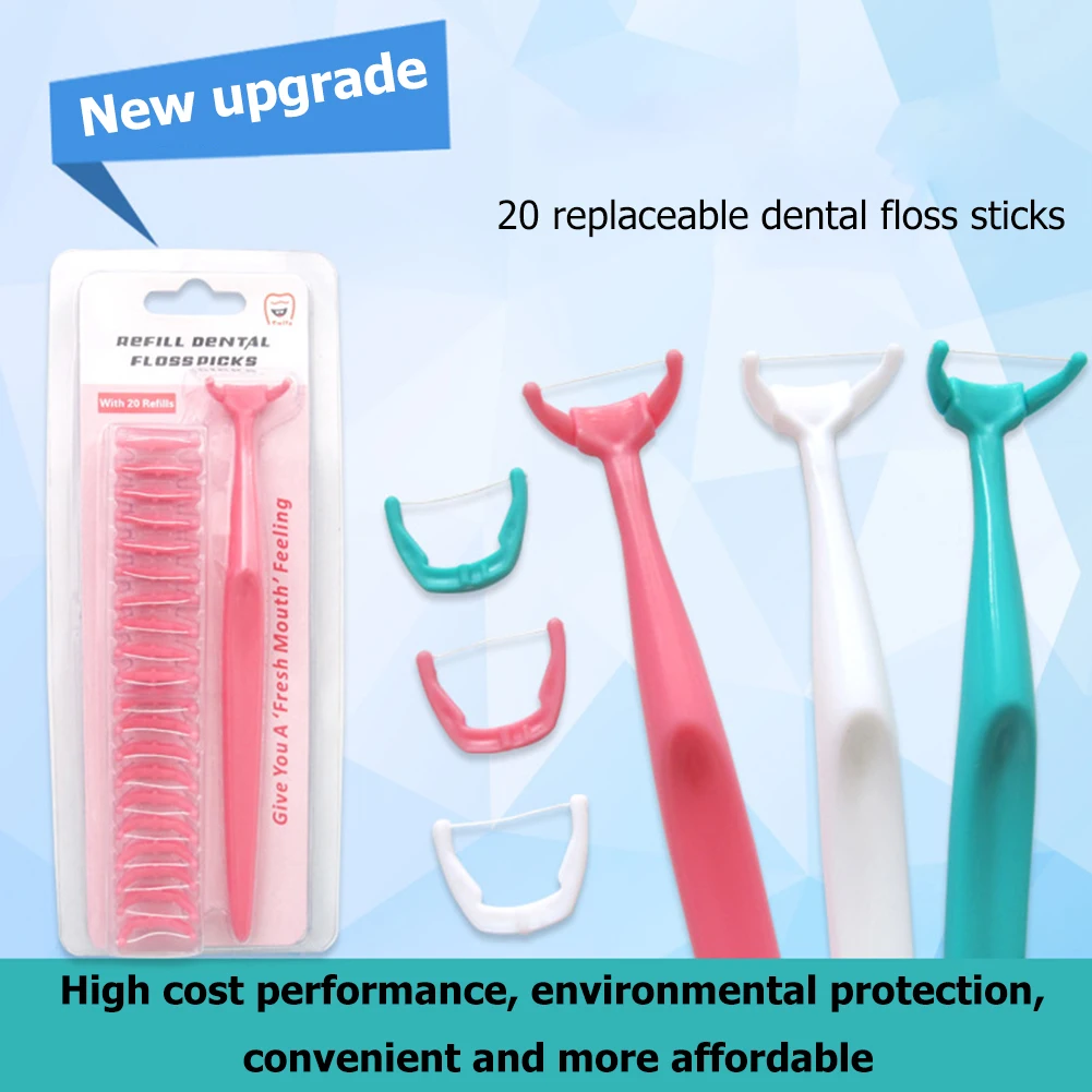 

20pcs Replacement Dental Floss Head Strong Tensile Remove Bad Breath Disposable Interdental Brush Teeth Pick with Teeth Stick