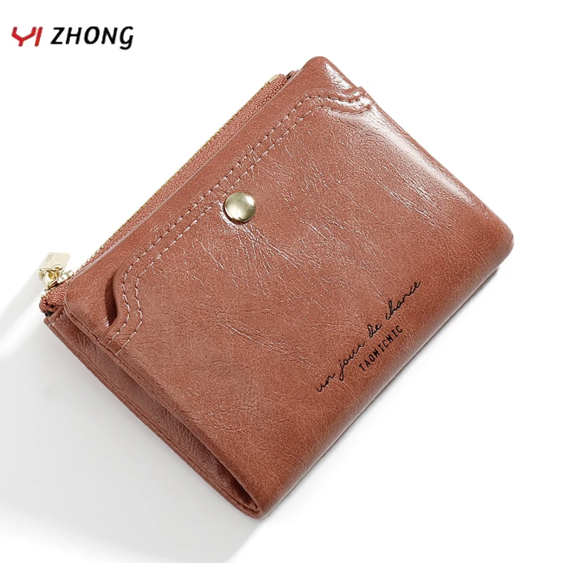 

YIZHONG Retro Oil Wax Luxury Designer Wallets for Women Short Large Capacity Coin Purses Forever Young Wallet Bolsa Feminina