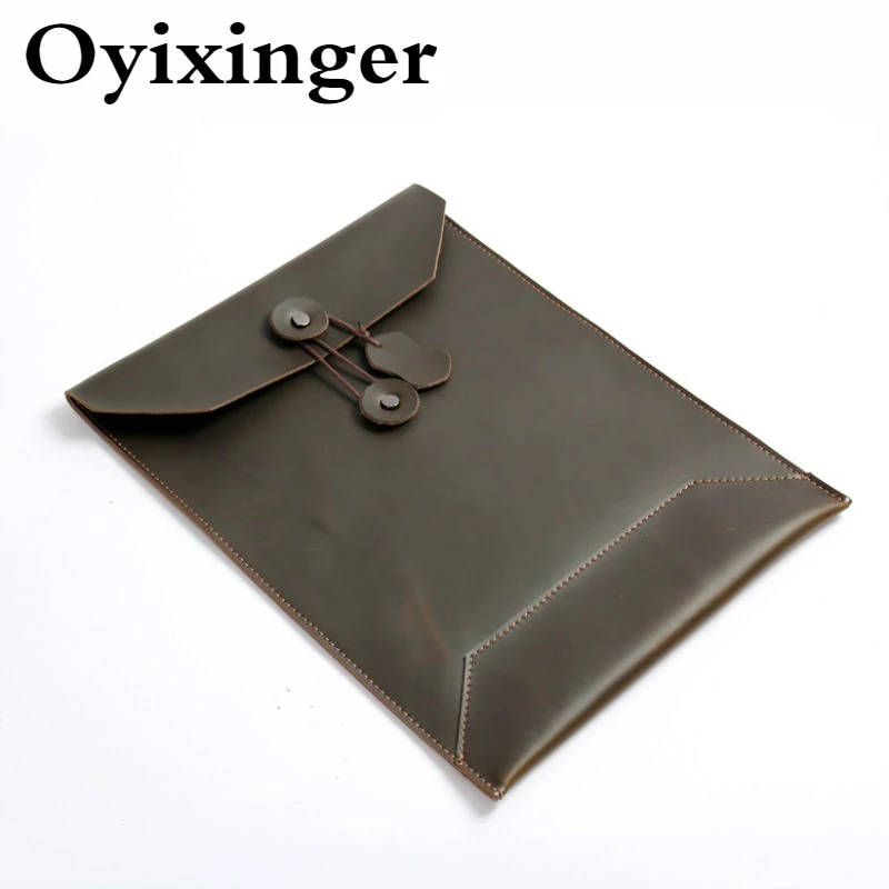 

OYIXINGER Men's Laptop Sleeve Crazy Horse Clutch For 13.3 Inch Laptop Genuine Leather A4 File Briefcase Envelope Laptop Bag Male