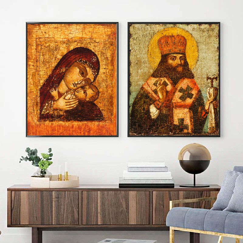 Антикварный русский православный Богом и ребенком художественные принты Иисус