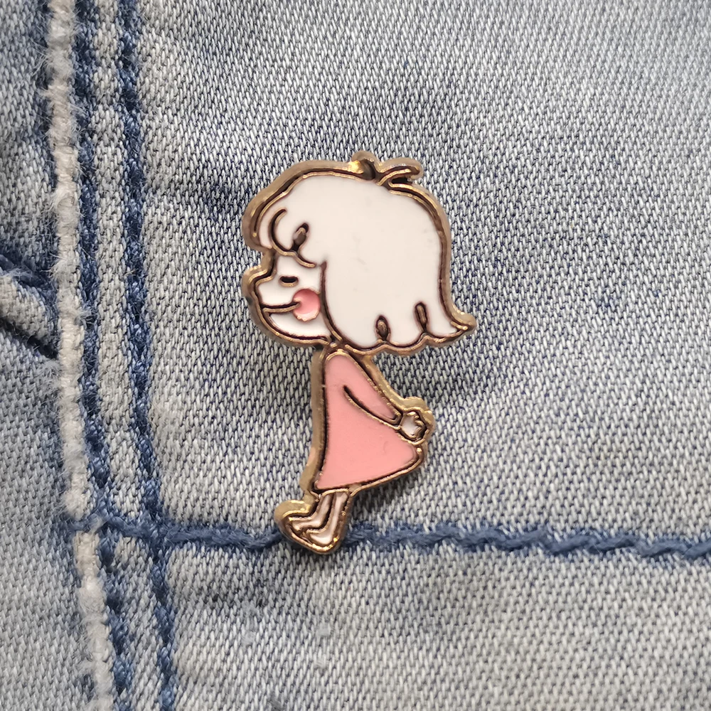 

Gold Enamel Metal Brooch Cute Girl Pins Size 1.1*0.7 Inch Weight “2.5g”