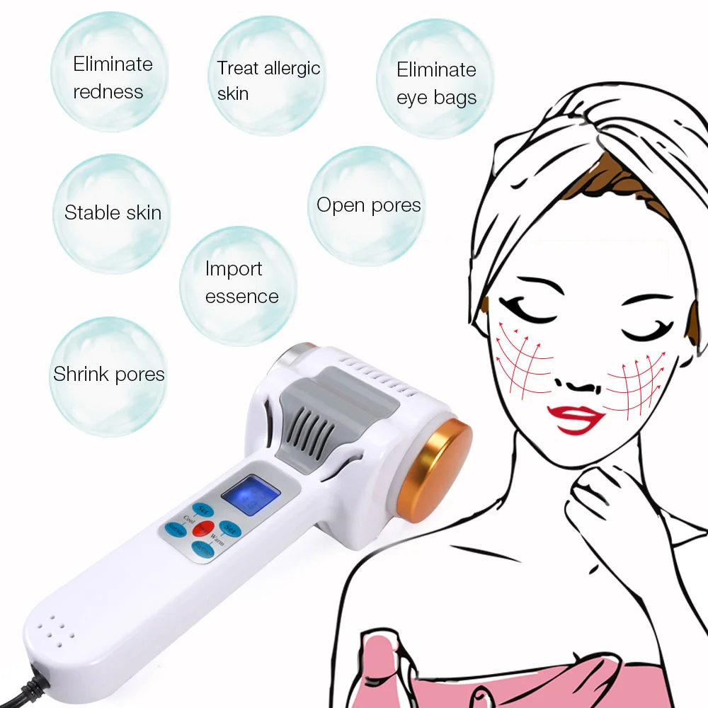 Koop Ultrasound Hot Koude Hamer Cryotherapie Warm Ice Verwarming Facial Skin Lifting Draai Huidverjonging Ultrasone Cryotherapie