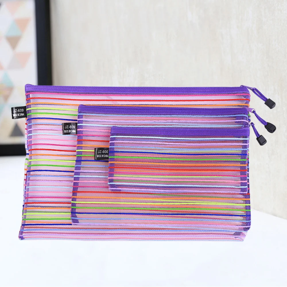 

3Pcs Colorful File Pockets Nylon Mesh Zipper File Storage Bags Documents Organizer Pouch