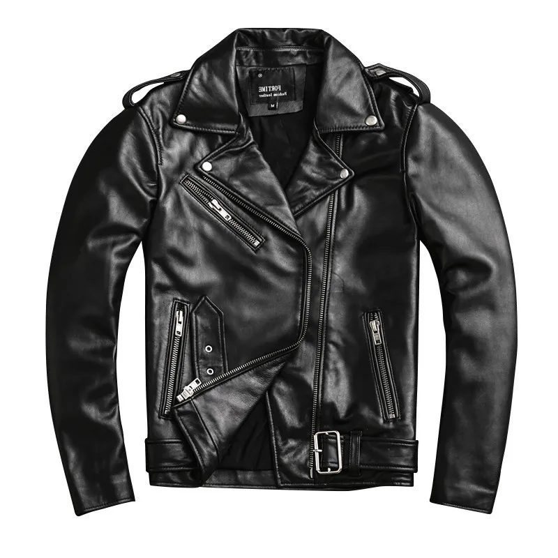 

Sheepskin 2021 Men's Genuine LeatherJacket Men's Motorcycle Belt Lapel Leather Jacket Slim Trend Jacket