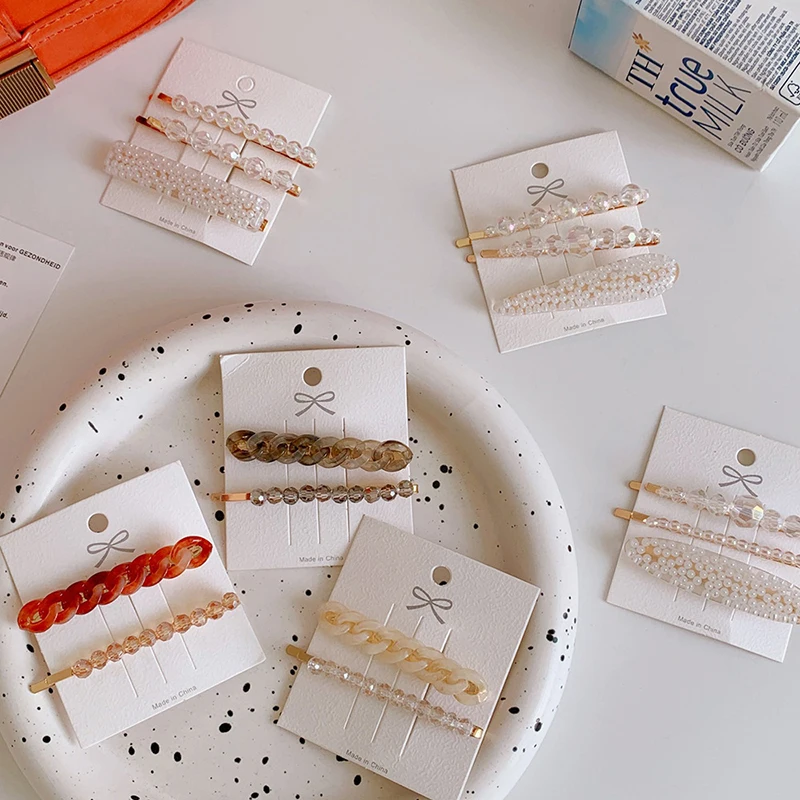 

2pcs/set New Women Elegant Acrylic Chain Shape Pearls Hairpins Sweet Headband Barrettes Hair Clips Lady Fashion Hair Accessories
