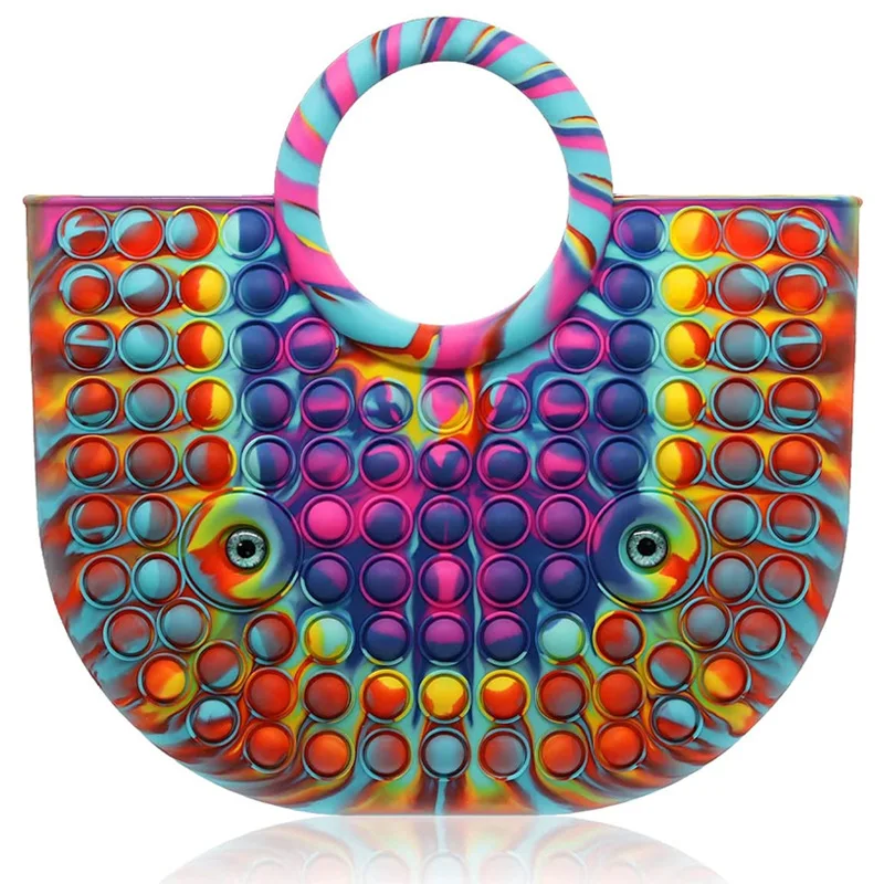

New Arrival Fashion Designer Silicone Toys Bubble Shoulder Rainbow Jelly Bag Stress Relief Tote Handbags and Purses For Women