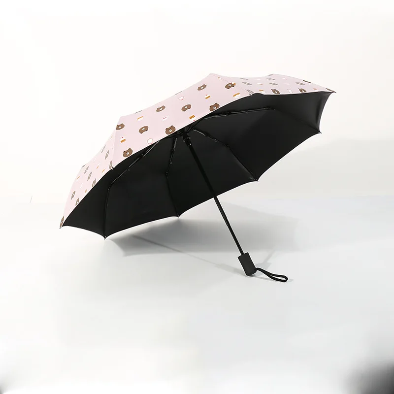 

Three-fold automatic umbrella black plastic sunscreen sunny and rain dual-use umbrella women umbrella windproof strong umbrella