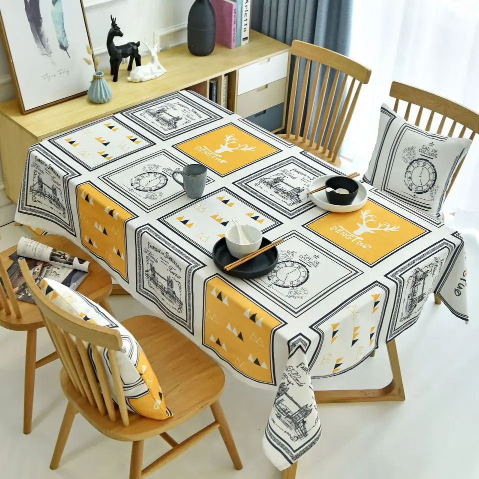 

Nordic Frame Print Cotton Linen Tablecloth Waterproof Rectangular Oilproof Tablecloths Thick Kitchen Party Table Cloths