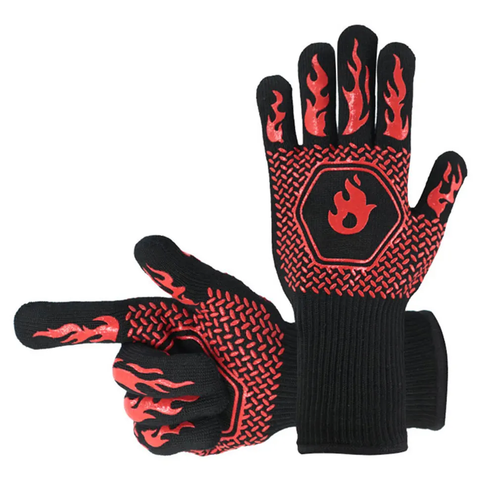 

2 Pcs Set Oven Mitts BBQ Gloves High Temperature Resistance 500 800 Degrees Fireproof Barbecue Heat Insulation Microwave Gloves