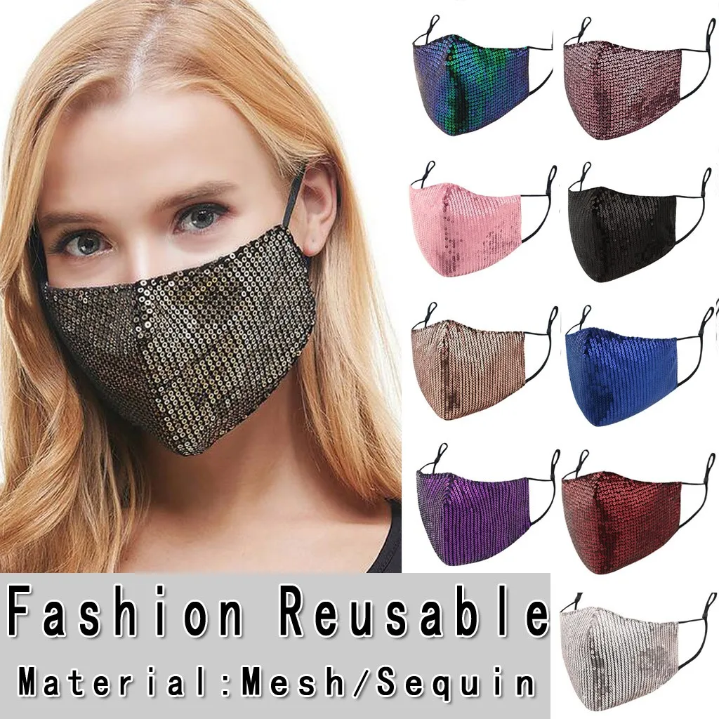 Women Sequin Sunscreen Cotton Facemask Cycling Mask Washable Breathable masque Anti-dust mascarilla Glitter Rhinestone Girl | Спорт и