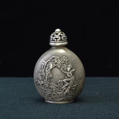 Изысканный античный (узор Feixian) белый медный табак бутылка домашний декор|Бутылки