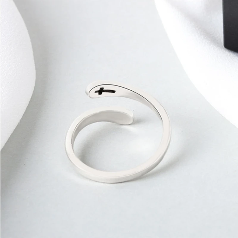 

Faith Cross Open Statement Rings Adjustable Minimalist Eternity Wedding Band Fashion Ring for Women Girls Men Jewelry Gift