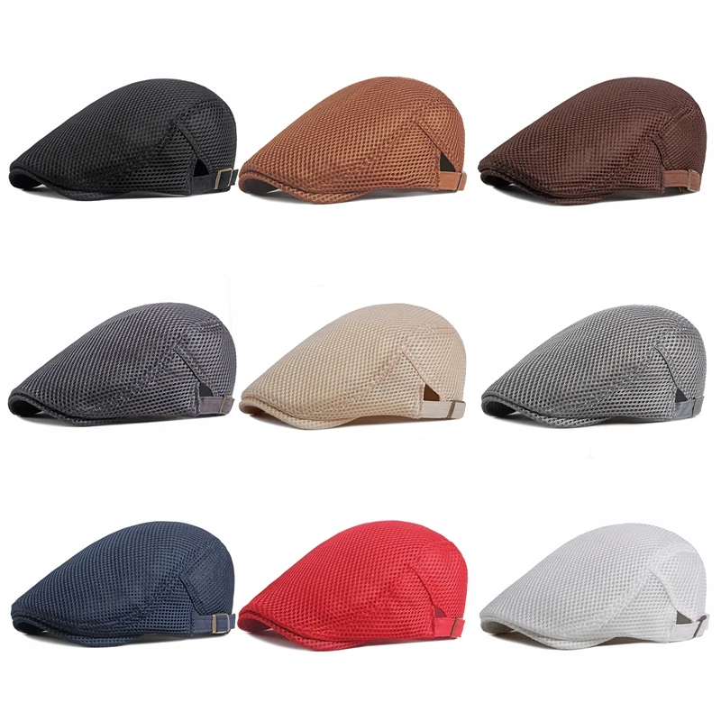 

Summer Mesh Breathable Sun Berets Adjustable Unisex Outdoor Sports Caps Men Flat Top Newsboy Hat Travel Cap Trucker Hats