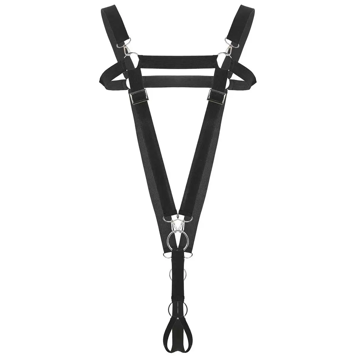 

Mens Harness Straps Clubwear Elastic Suspenders With Metal Cock Ring Adjustable Full Body Chest Harness Belt Cosplay Costume