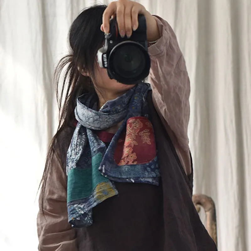 

Retro Patchwork Print All-match Scarfs 2020 Autumn Winter New Cotton Linen Comfortable Women Warm Long Fashion Scarf