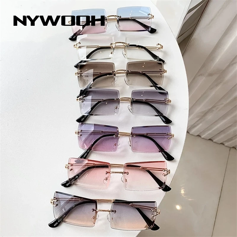 

YOOSKE Vintage Rectangle Sunglasses Women Brand Designer Fashion Rimless Gradient Sun Glasses Shades Cutting Lens Eyewear