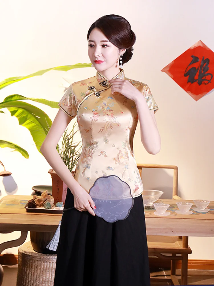 Китайский стиль улучшенные Топы чонсам винтажный костюм Тан национальная блузка