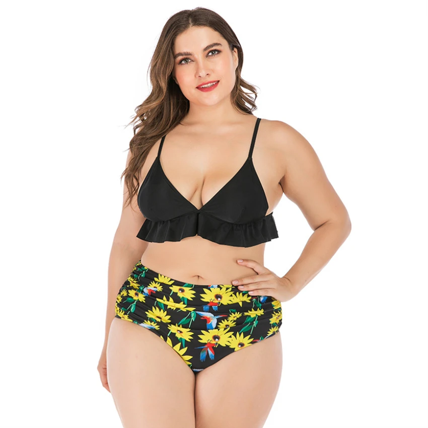 

Женское бикини с цветочным принтом, Раздельный купальник с высокой талией и оборками, купальный костюм из двух предметов, 2020
