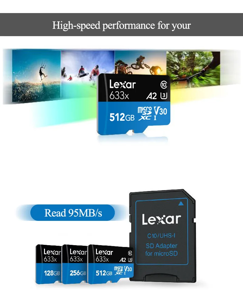 Lexar 32G слот для карт памяти 64 ГБ 128 ГБ 256 633X Micro SD карта SDXC 95 МБ/с. TF карты флэш накопитель usb для смартфонов