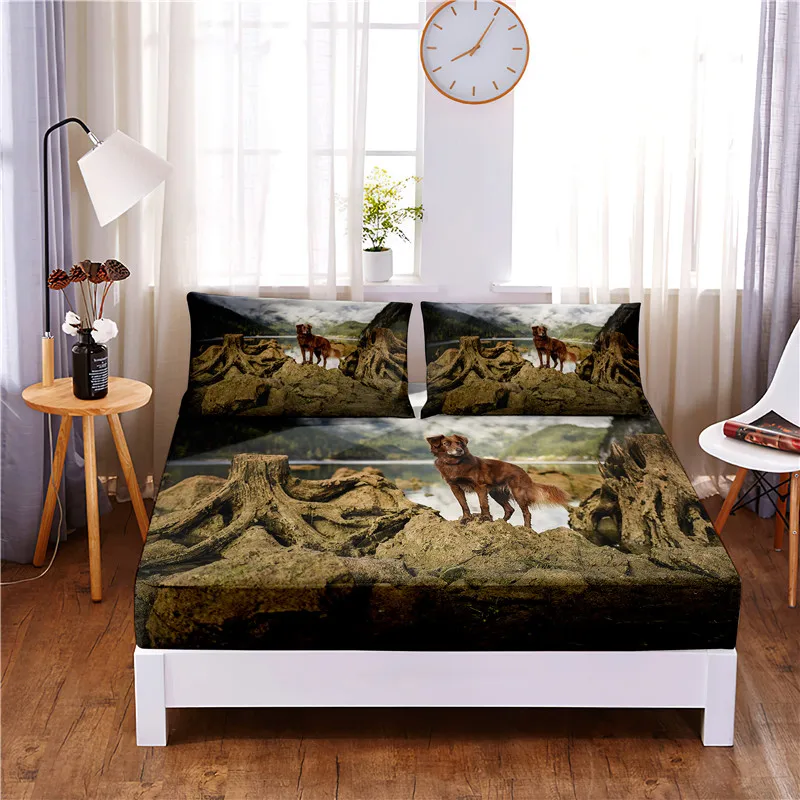 

Lovely Dog Digital Printed 3pc Polyester Fitted Sheet Mattress Cover Four Corners with Elastic Band Bed Sheet Pillowcases