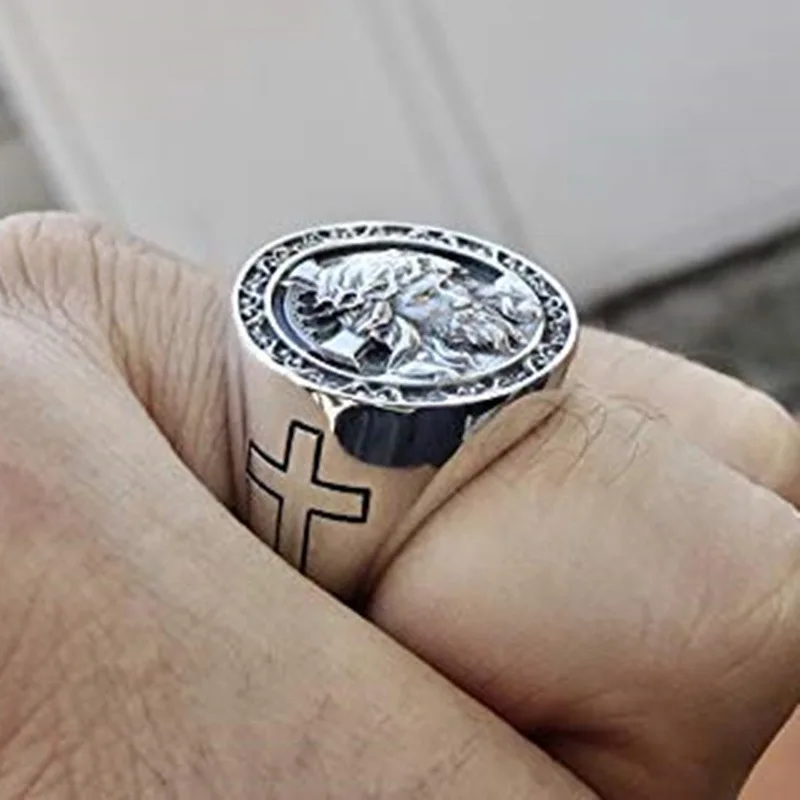 

Vintage Retro Silver Color Jesus Cross Finger Ring For Men Women Prayer Christian Jesus Religious Rock Biker Wedding Jewelry