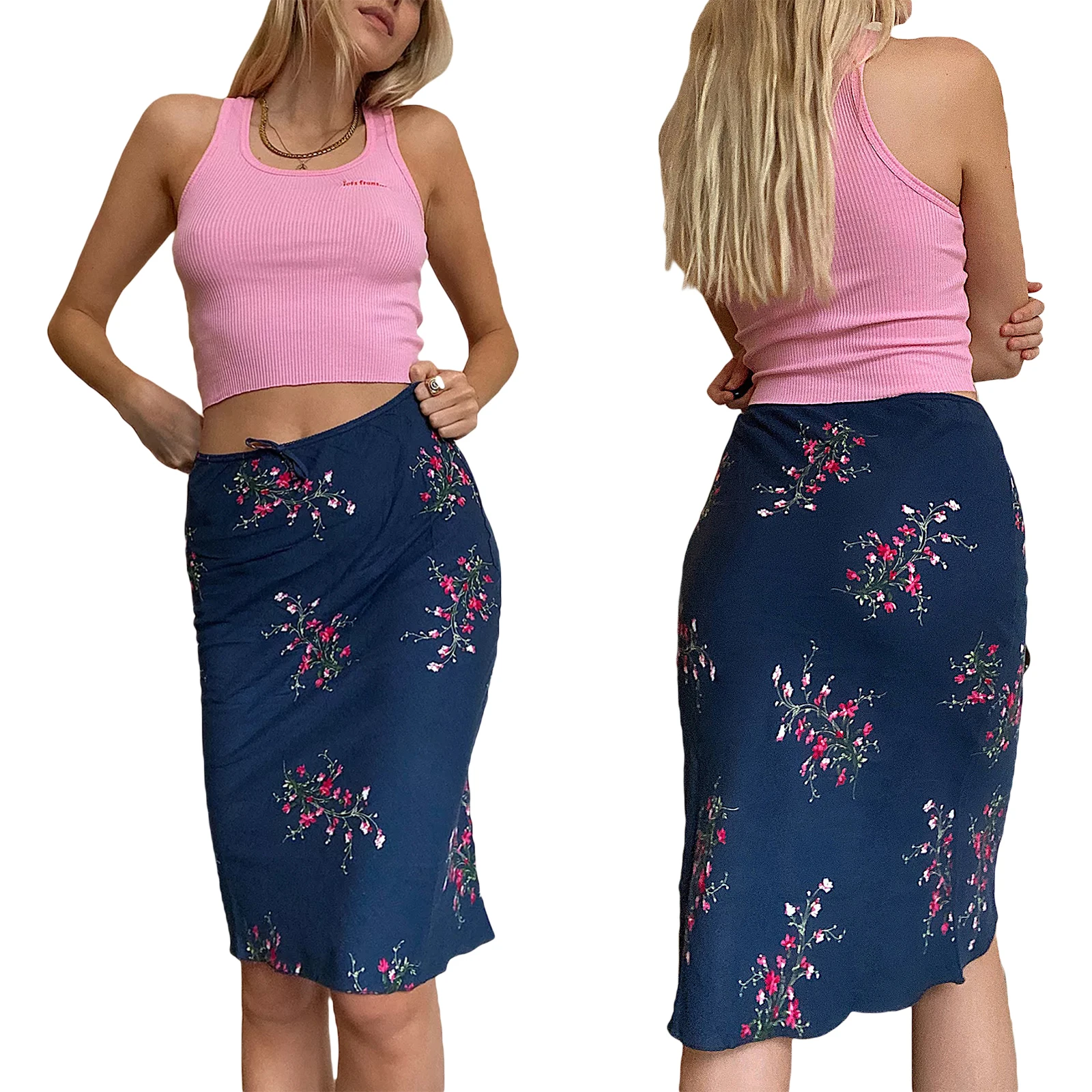 

France High Waist faldas mujer moda 2021 Chic Floral Print Women Midi Skirt Elegant skirts womens Dropshipping