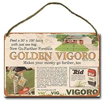 

Metal Sign 8 X 12 Inch 1961 Golden Vigoro Lawn Fertilizer Wall Decor Hanging Sign
