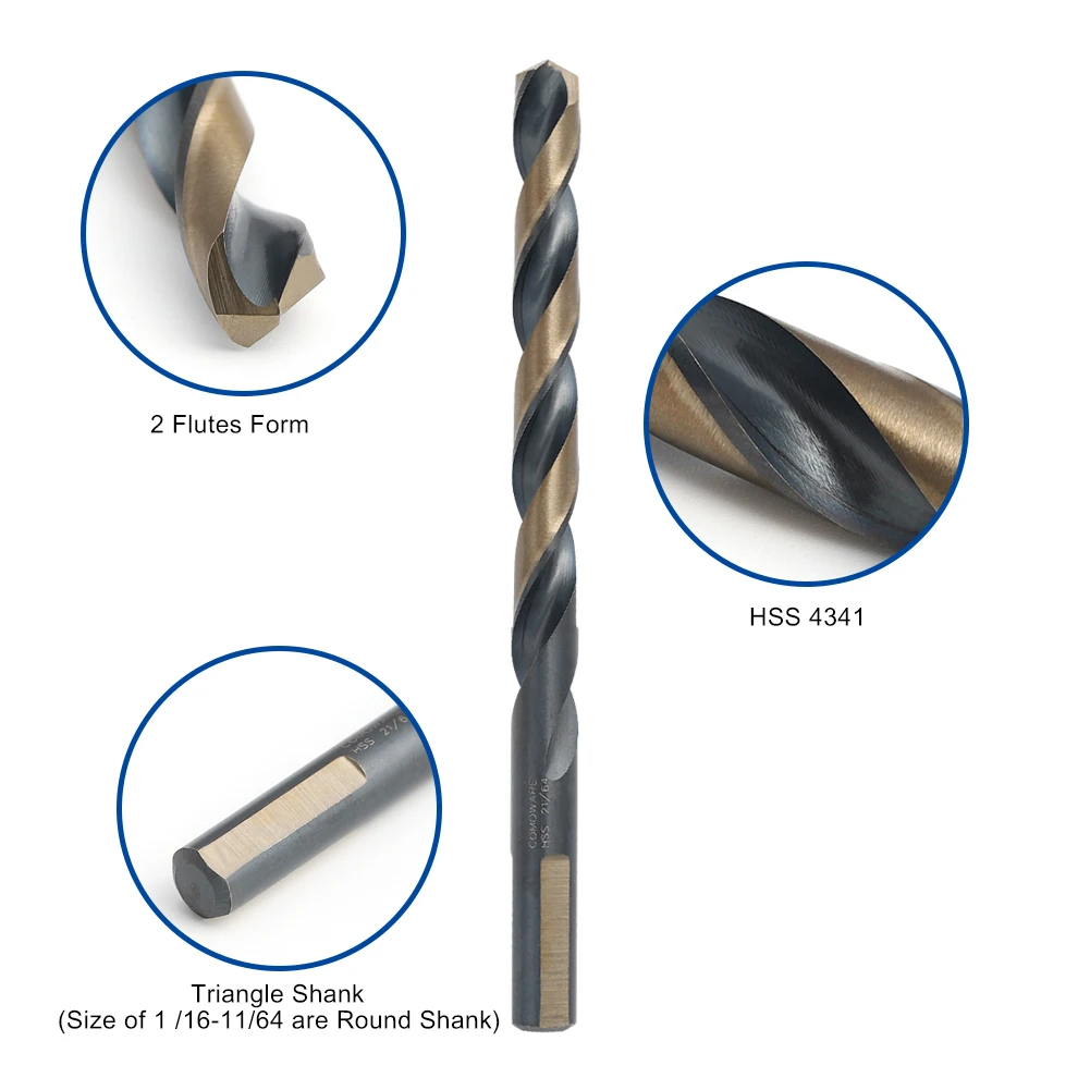 

COMOWARE 29 Pcs Drill Bit Set HSS High Speed Steel Black and Gold Finish with 135 Degree Split Point Tip 1/16" to 1/2"