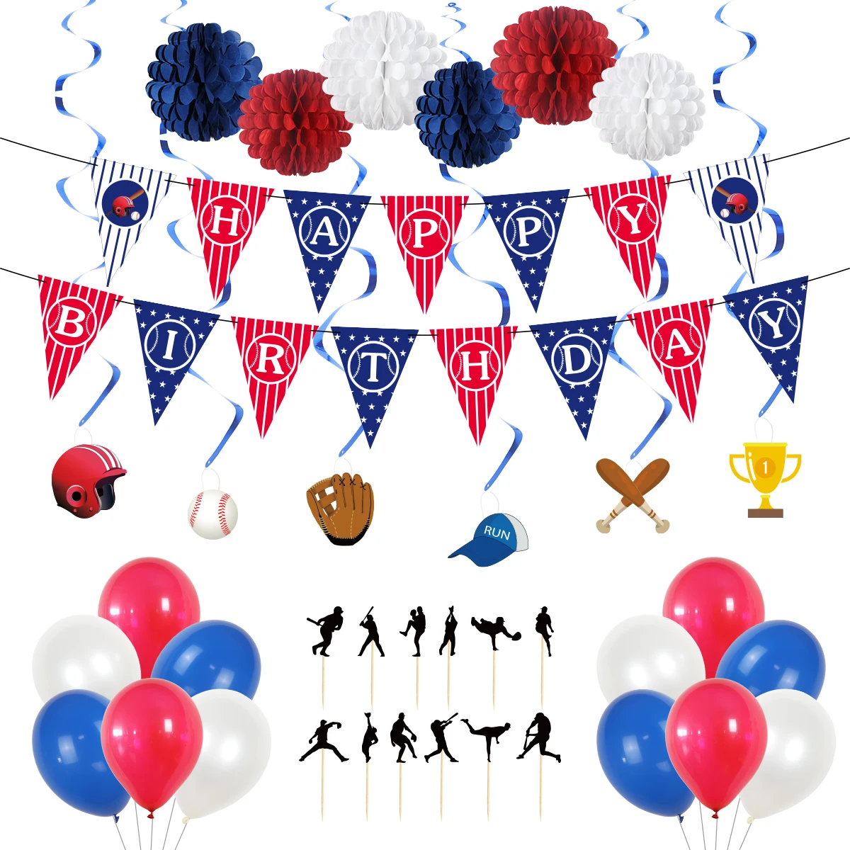 

37PCS / LOT Baseball Themed Birthday Party Decoration Baseball Birthday Flag Cake Planting Flag