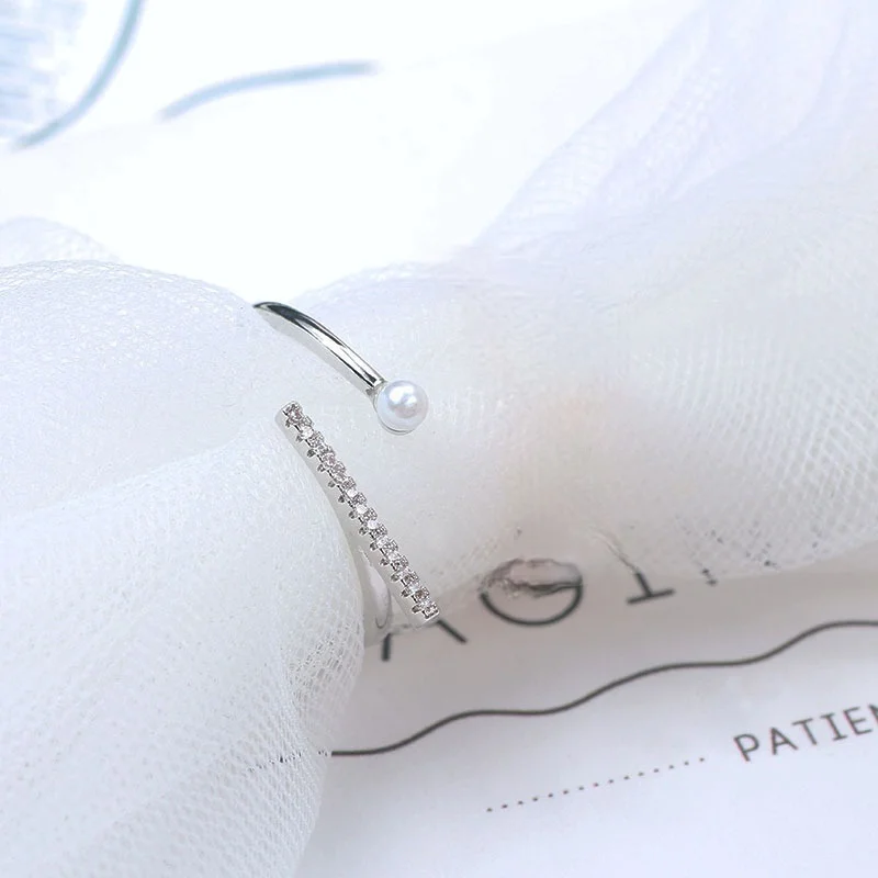 

Personality Geometry Long Strip Micro Inlay Zircon Ring Fashion Women Bohemia Pearl Opening Ring for Women Valentine's Day Gift