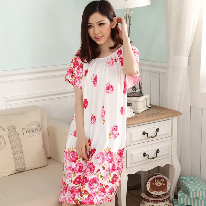 Ночная сорочка женская с мультяшным принтом рубашка для сна коротким рукавом