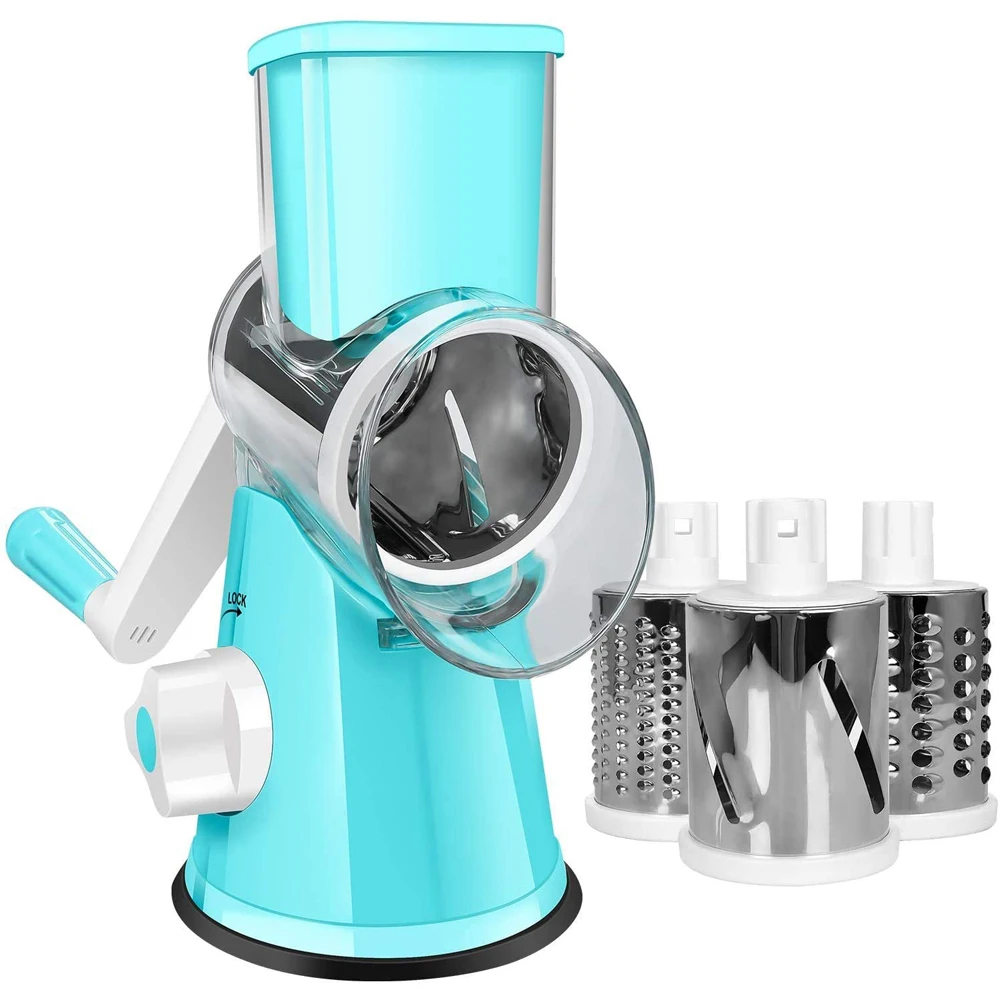 

Graters for Kitchen Cheese Grater Efficient Vegetable Slicer with 3 Interchangeable Round Stainless Steel Blades