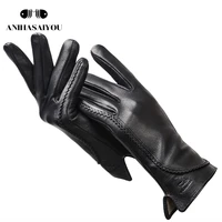 fashion simple warm winter gloves women warm genuine leather gloves women black imitation buckskin texture 2289