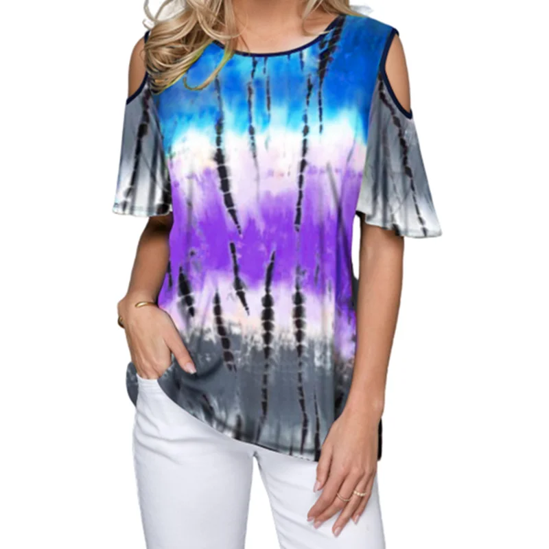 

2021 Hotsale Summer Tshirts Print Women Off The Shoulder Shirt Top Women Short Sleeve Tshirt Loose Casual Tees Mujer Camiseta