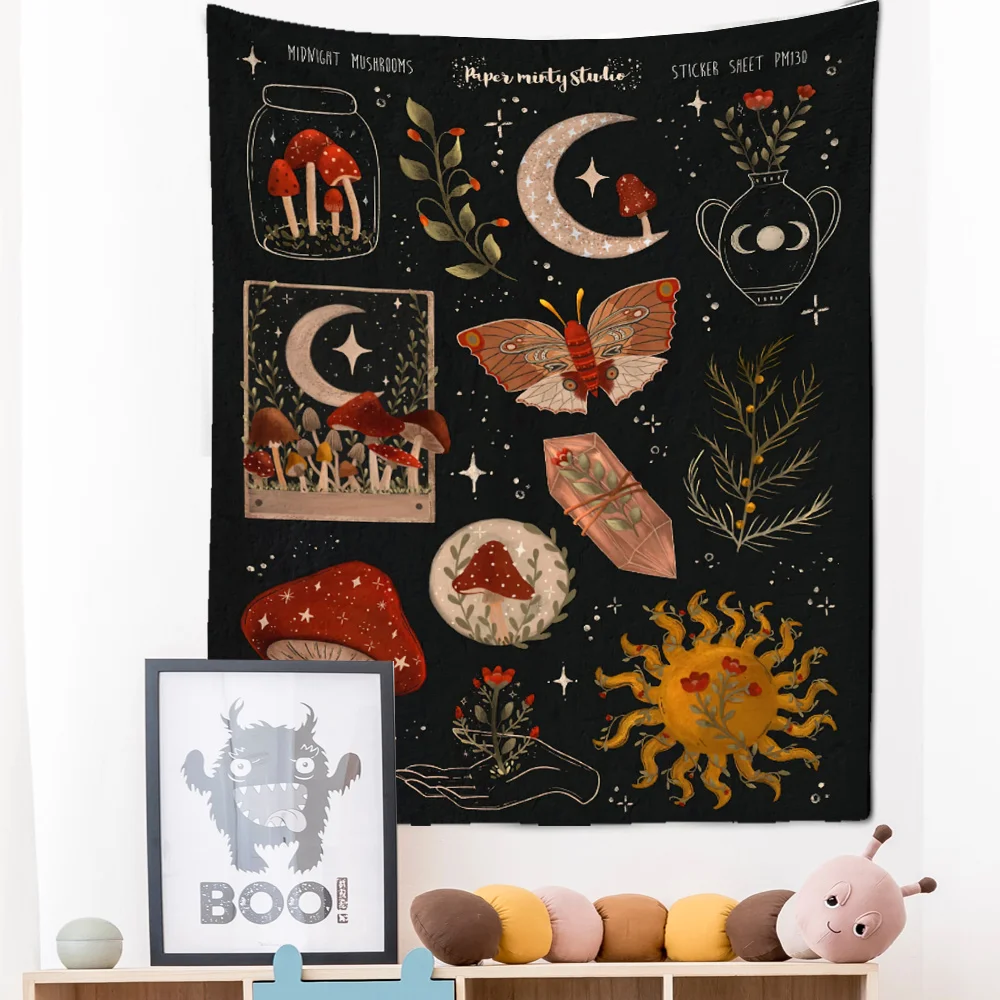 

Botanical Cactus Tapestry Wall Hanging Moon Starry Mushroom Chart Hippie Bohemian Tapestries Psychedelic Witchcraft Home Decor