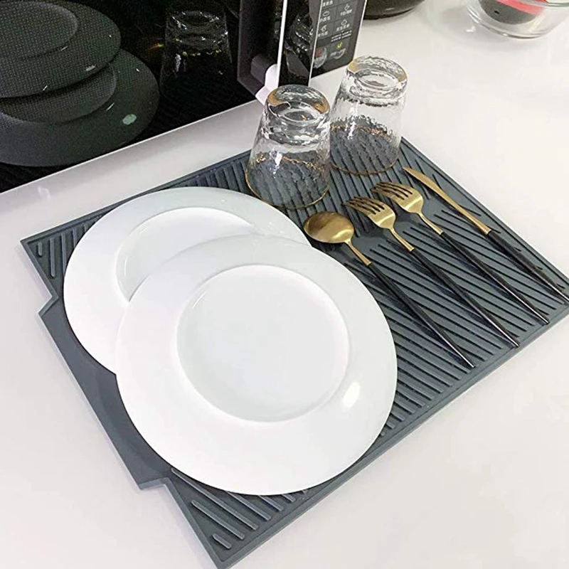 

Silicone Dish Drying Mat Flume Folding Draining Mat,Rectangle Drain Mat Drying Dishes Pad Heat Resistant Non-Slip Tray