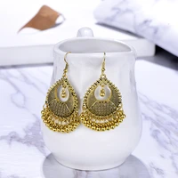 vintage antique gold indian alloy beads tassel earrings for women ethnic carved hollow geometric dangle earrings jewelry