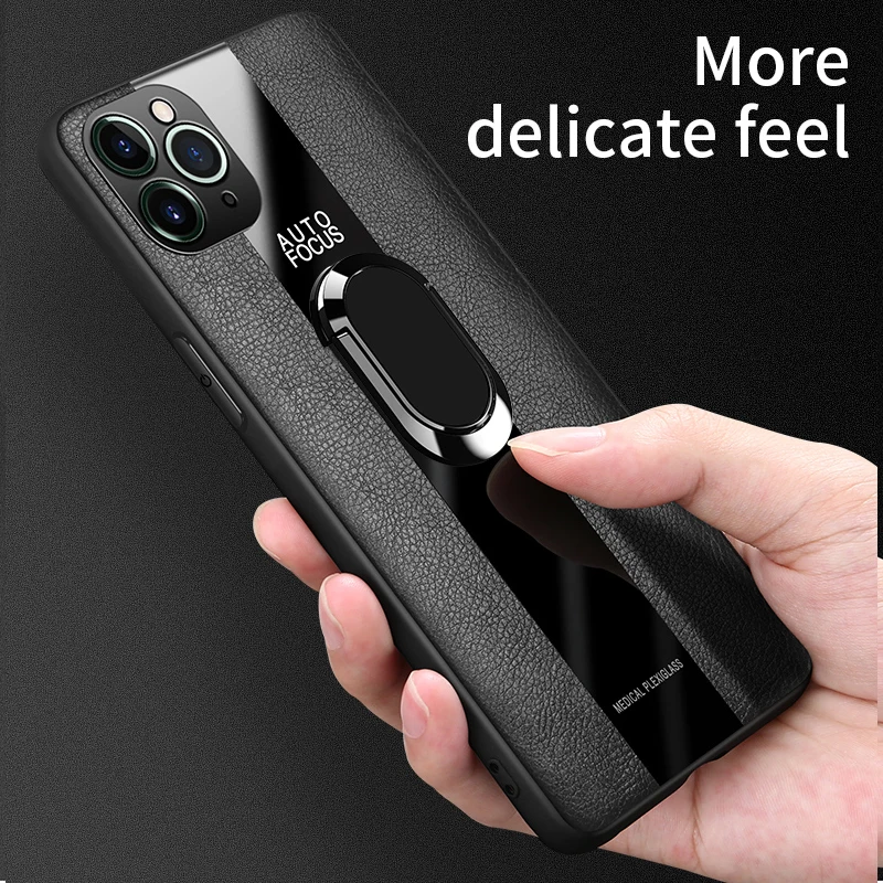 

Luxury Car Magnetic Lens Protection Phone Case For iPhone 12 11 Pro Max Mini PU Leather Shockproof Ring Holder Cell Cover Funda
