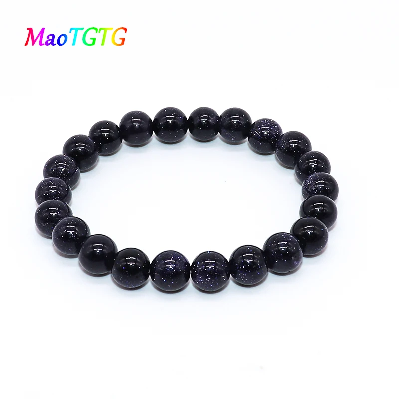 Браслет из натурального камня для женщин и мужчин Золотой \ синий камень с песком