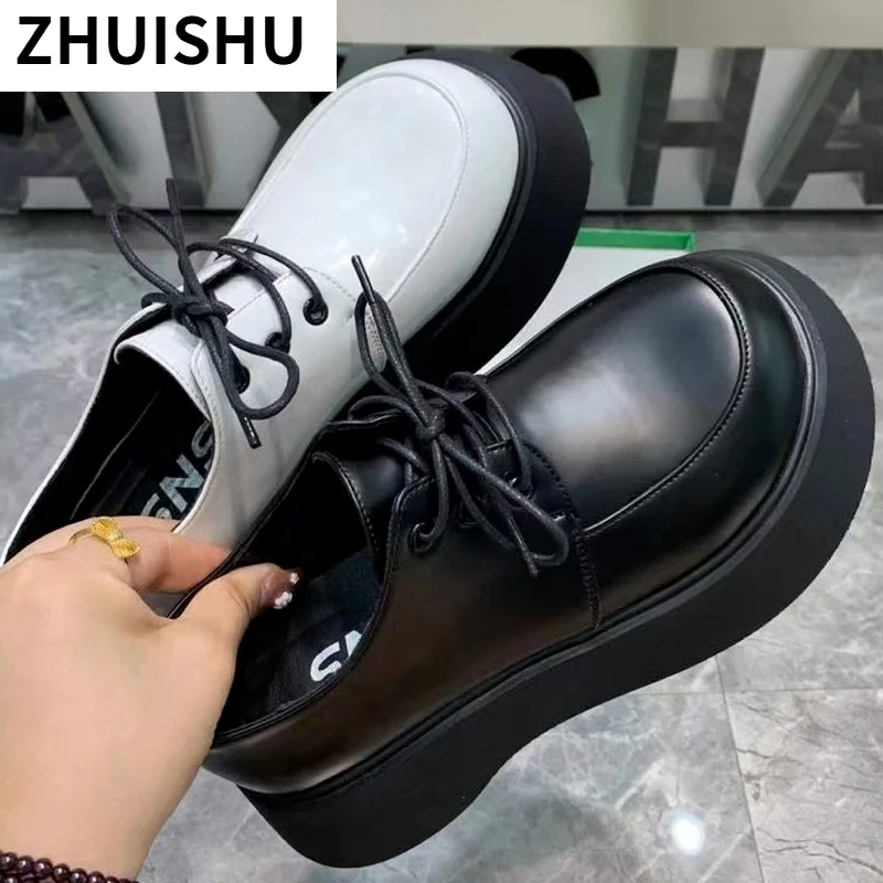 

Round Toe Platform Oxford Shoes for Women Chunky Heel British Style High Heel 2021 Women Pumps Lace Up Mary Janes Shoes Women
