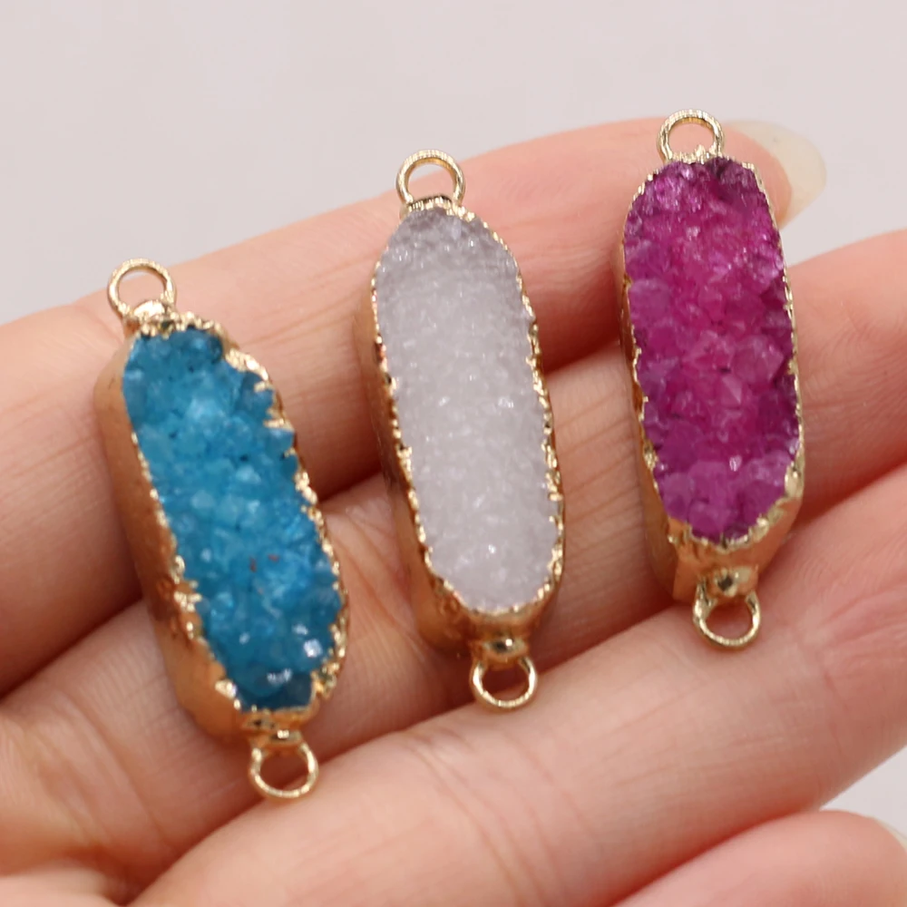 

Rectangle Natural Semi-Precious Stone Quartz Reiki Healing Crystal Buds Gold Plated Connector for Jewelry Making DIY Accessories