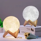 Перезаряжаемая Лунная лампа, 3D светильник с сенсорным выключателем и 3D рисунком, ночник в виде Луны для спальни, книжного шкафа, рождественские подарки, 16 цветов