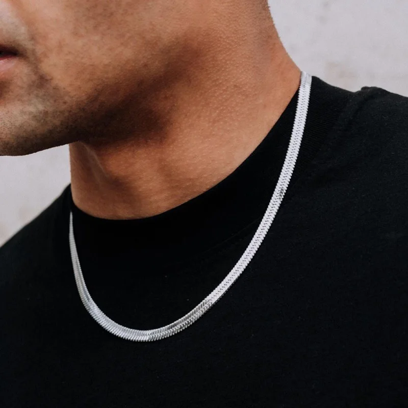 

Herringbone Skinny Chain Necklace, Snake Chain Choker, Stainless Steel Herringbones Necklaces Simple Layered Jewelry