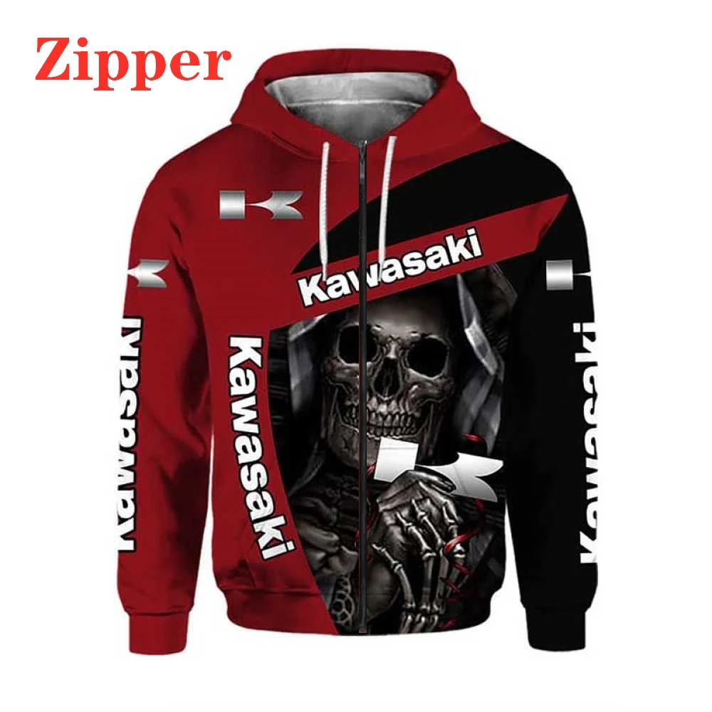 

New Men's Hoodie Kawasaki Motorcycle Logo 3D Printing Hooded Pullover Harajuku Zip Sweatshirt Motocross Off-Road Rally Jacket